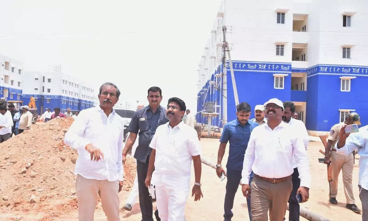 Minister for Municipal Administration and Urban Development Audimulapu Suresh visiting the TIDCO Housing Colony in Gudivada on Wednesday
