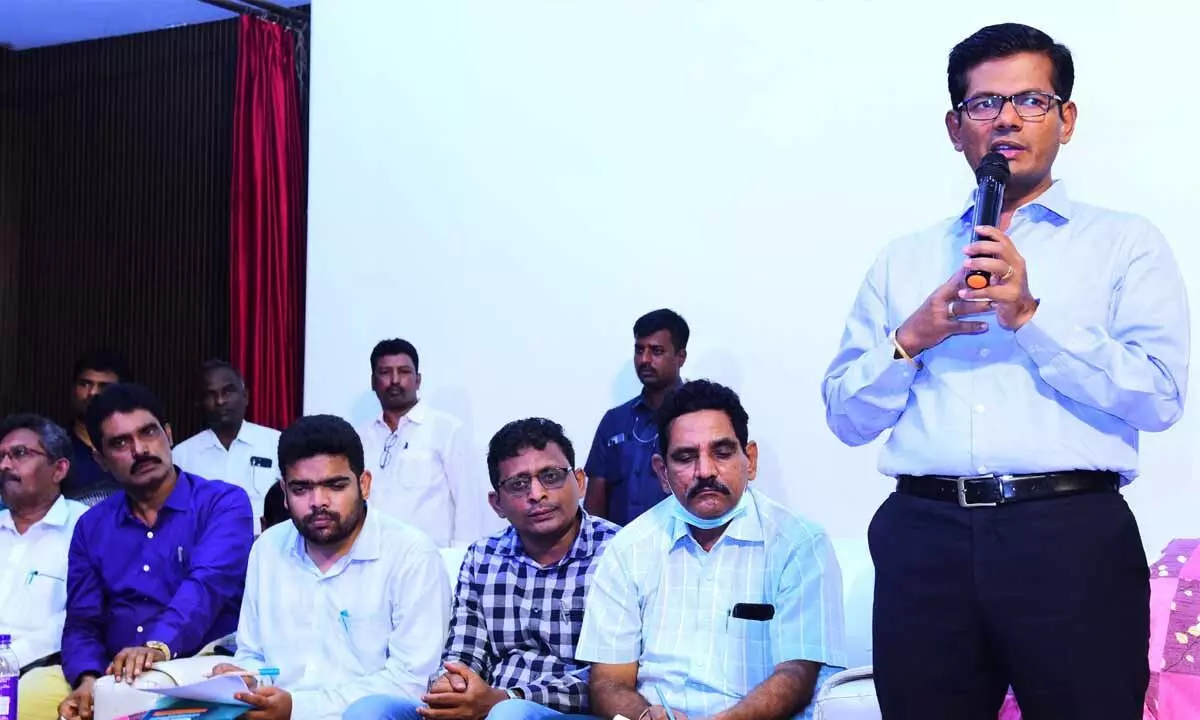 Prakasam district Collector AS Dinesh Kumar speaking at 7th National Apprenticeship Awareness workshop in Ongole on Wednesday