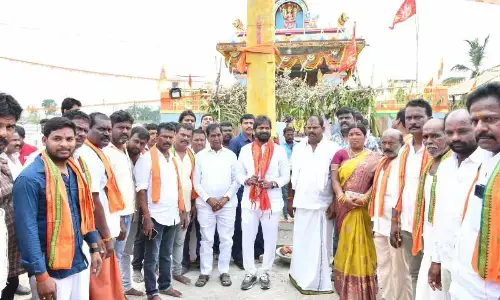 Minister Srinivas Goud attends temple ceremony