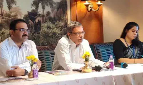 KM. Sivakholundu, dean (NAOE) and Director (I/c) IMU, Visakhapatnam campus, Sheeja Janardhanan, HoD (School of Naval Architecture and Ocean Engineering) and N Bhanu Prakash, HoD (School of Maritime Management) at the conference held in Visakhapatnam
