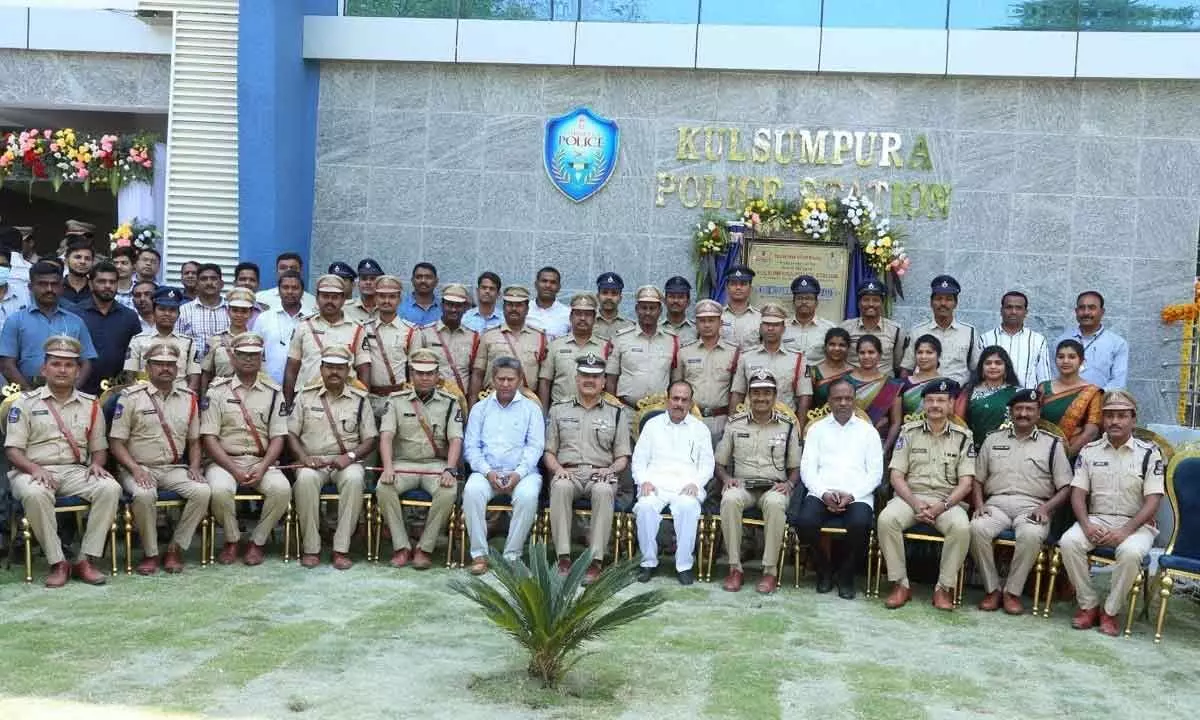 Home Minister Mohammed Mahmood Ali along with Minister Talasani Srinivas Yadav and  top Police officials DGP Anjani Kumar and City Police Commissioner CV Anand in Hyderabad on Monday