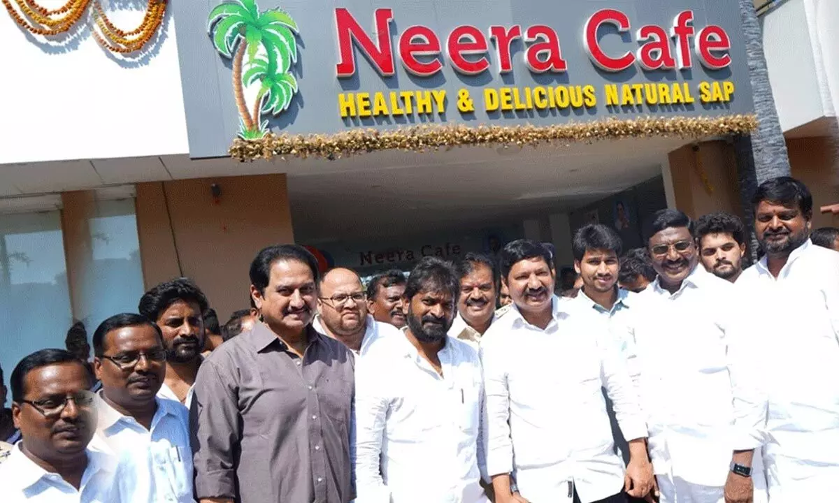 Minister Jogi Ramesh along with his son visited the Neera Cafe located on Necklace Road on the banks of Hussain Sagar lake