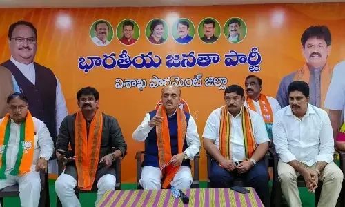 Union Minister of State for Finance Bhagwat Kishanrao Karad speaking at a media conference in Visakhapatnam on Tuesday