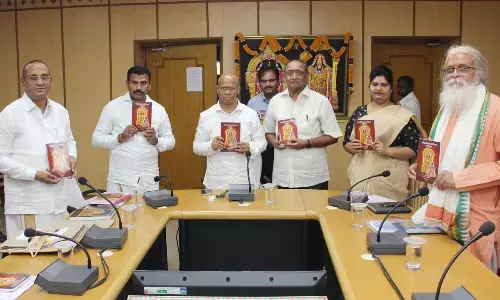 TTD EO A V Dharma Reddy releasing a Telugu book ‘Matrusri Tarigonda Vengamamba Danapatralu’, in Tirupati on Wednesday