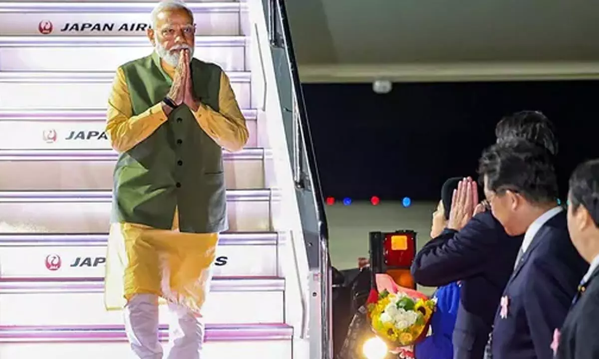 PM Modi arrives in Hiroshima, Japan.