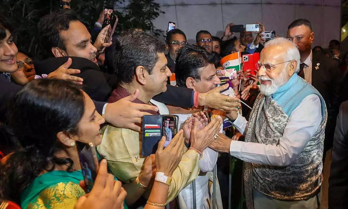 Prime Minister Narendra Modi receives a warm welcome from the Indian community on his arrival in Sydney on Monday
