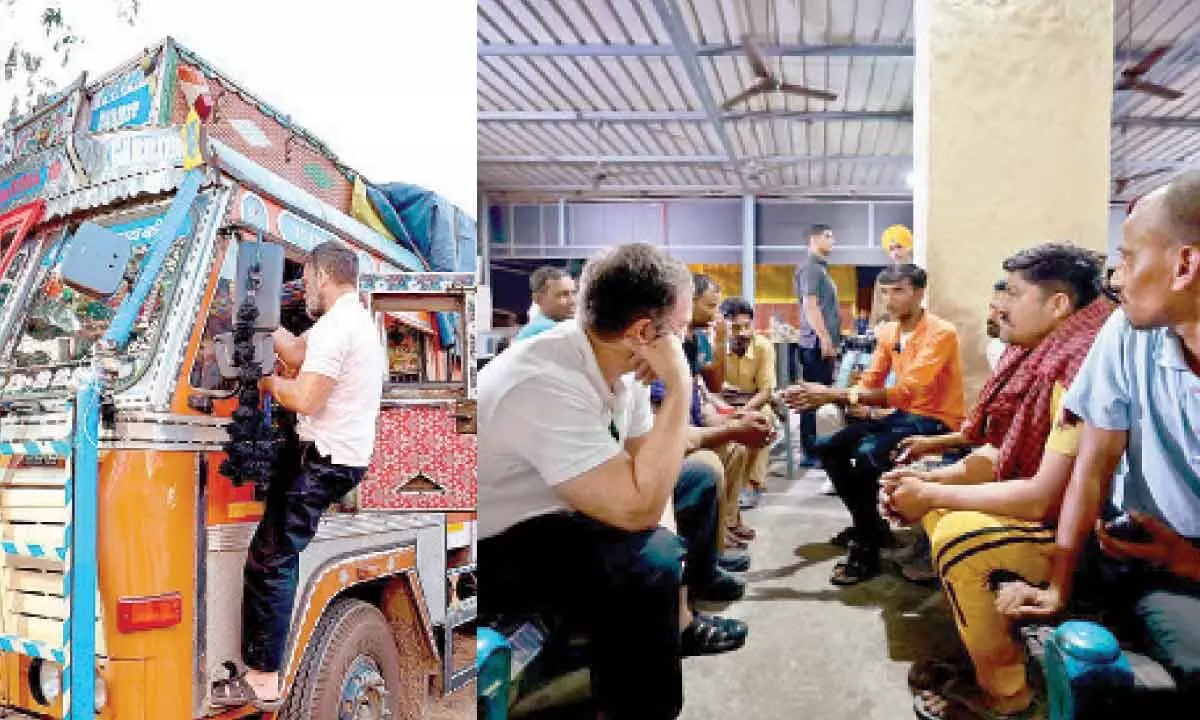 New Delhi: Rahul Gandhi listens to Mann Ki Baat of drivers