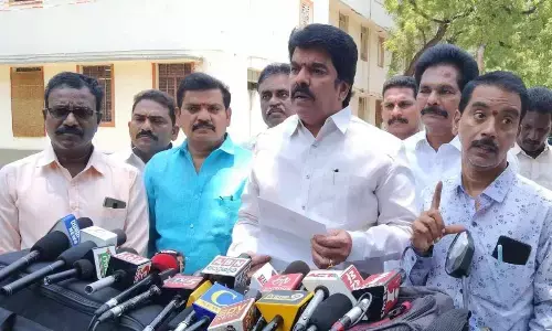 TDP Politburo member Bonda Umamaheswara Rao speaking with the media in Vijayawada on Tuesday