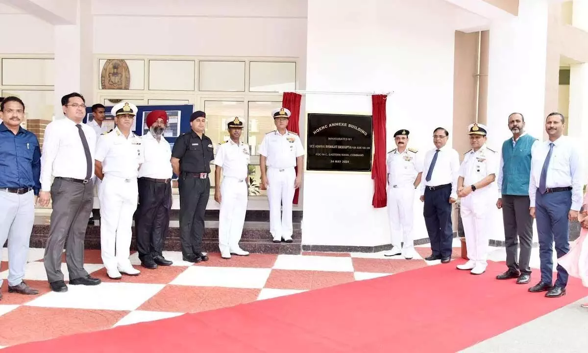 Flag Officer Commanding-in-Chief, Eastern Naval Command (ENC) Vice Admiral Biswajit Dasgupta inaugurating headquarters ENC annexe building in Visakhapatnam on Wednesday