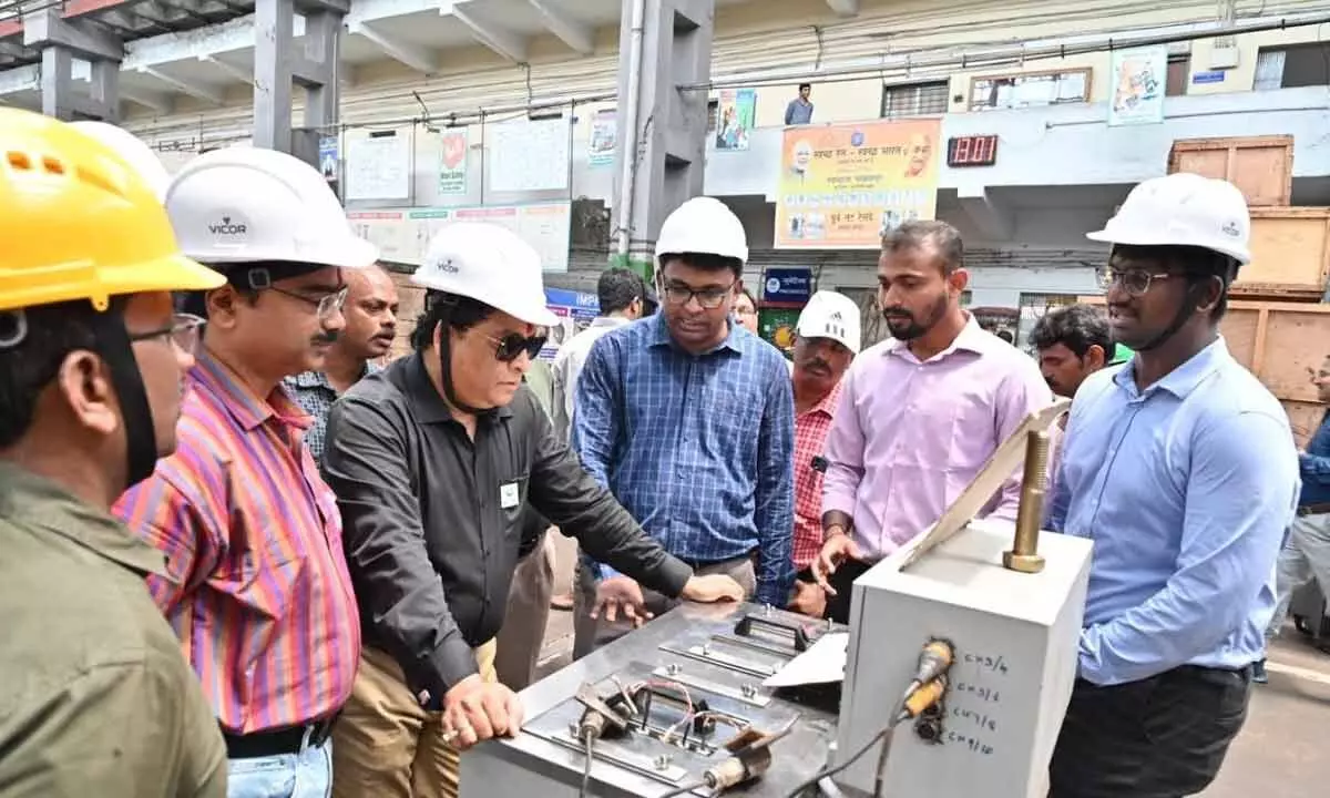 Divisional Railway Manager Anup Satpathy commissioning new facilities at Electric Loco Shed in Visakhapatnam on Wednesday