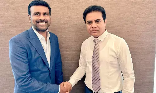 Srini Veeravelli, EVP, Sonata software, met with IT and Industries Minister KT Rama Rao in Boston, USA.