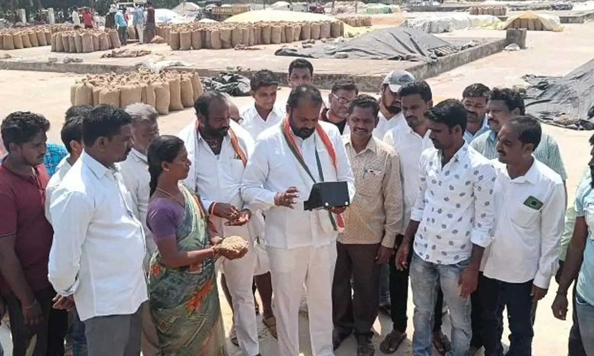 Congress leader inspects Peddapalli Agricultural Market