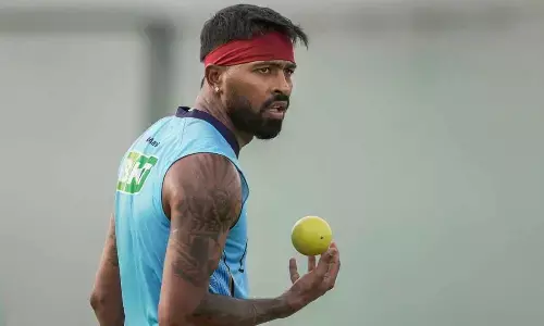 Gujarat Titans player Hardik Pandya during a practice session ahead of the IPL match against Mumbai Indians in Ahmedabad on Thursday