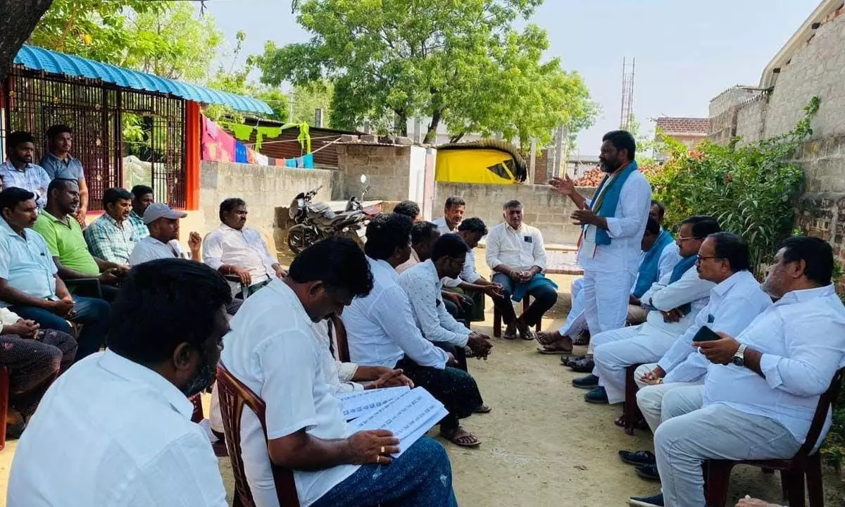 Khammam Congress convener Md Javeed interacting with people during his tour of various villages in Raghunathapalemmandal in Khammam district on Sunday.