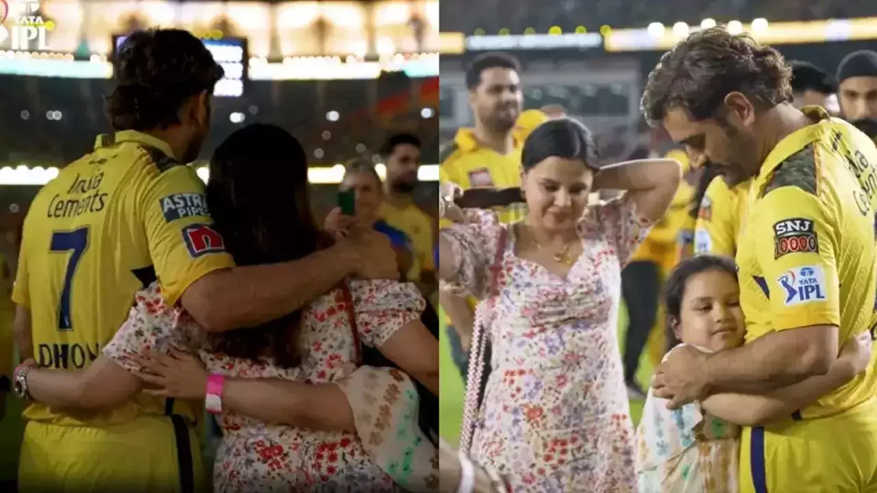 MS Dhonis Heartwarming Celebration with Wife Sakshi and Daughter Ziva After CSKs IPL 2023 Title Win Video Goes Viral
