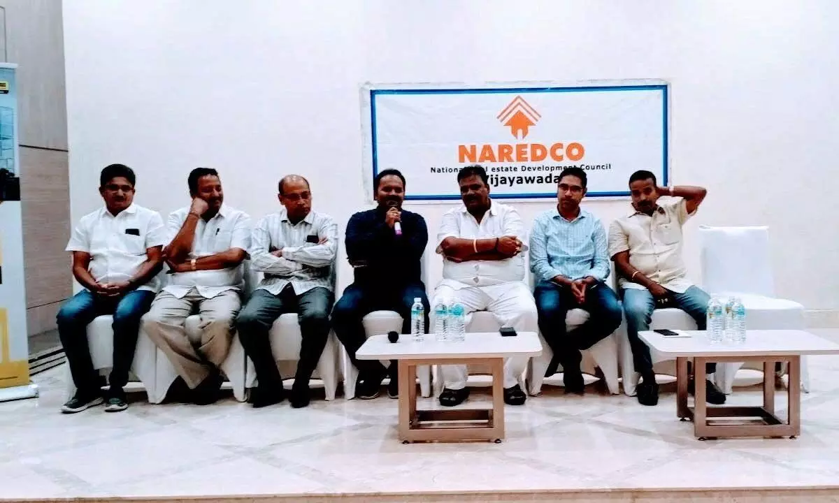 NAREDCO Vijayawada Chapter president B Amarnath addressing the media in Vijayawada on Tuesday