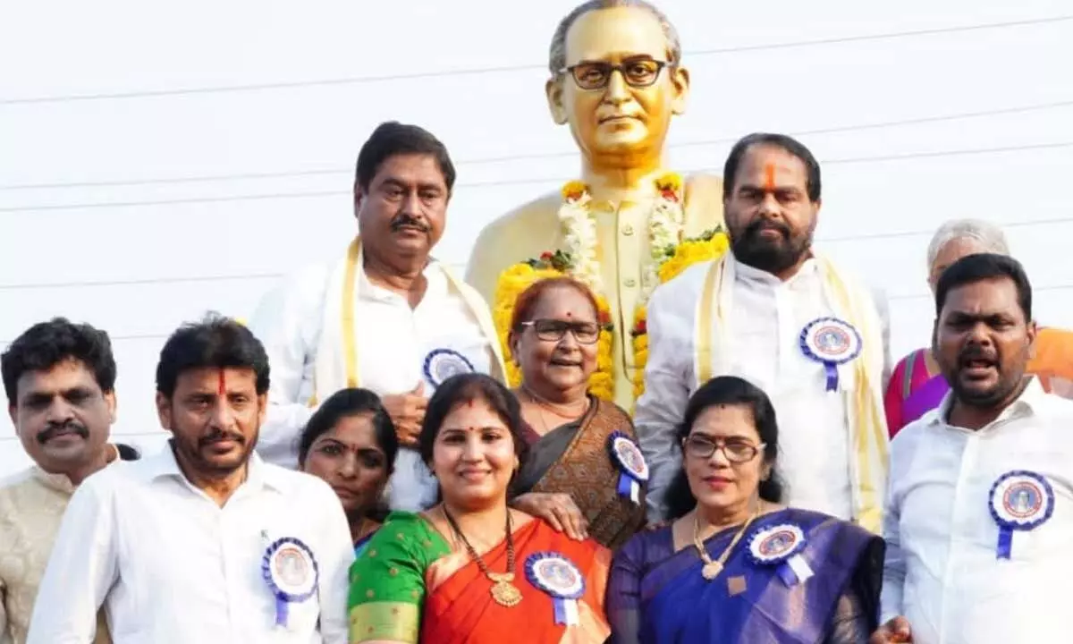 Speaker T Sitaram, minister D Prasada Rao and YSRCP leaders unveil statue of Boddepalli Raja Gopala Rao