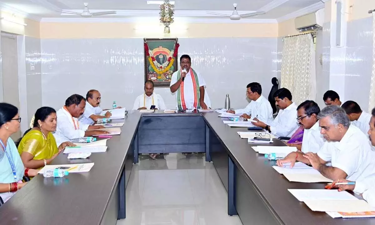 Kanipakam temple Trust Board chairman A Mohan Reddy addressing the Trust board meeting on Tuesday