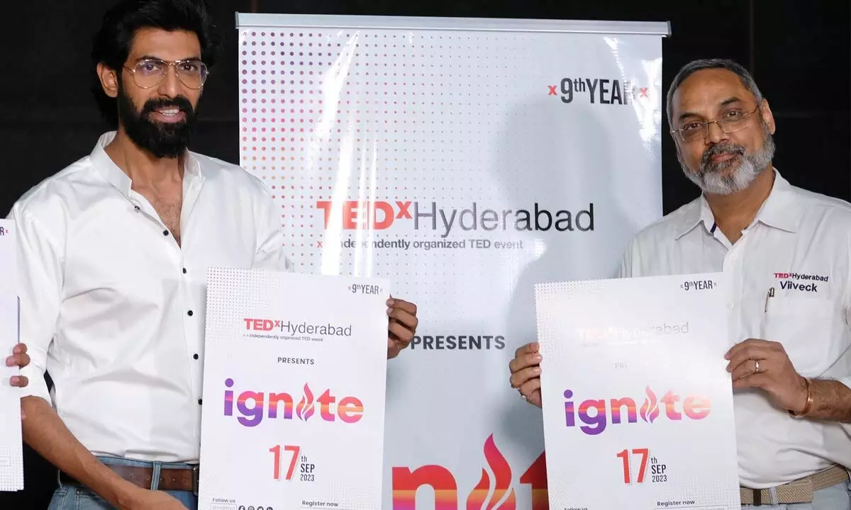 Renowned actor Rana Daggubati and TEDxHyderabadCurator Viiveck Verma releasing the poster of the event