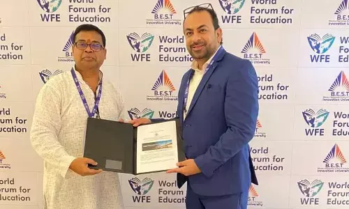 SITAM director M Sashibhushana Rao and Ishal Arora of Cadeploy, exchanging the MoU in Vizianagaram  on Tuesday