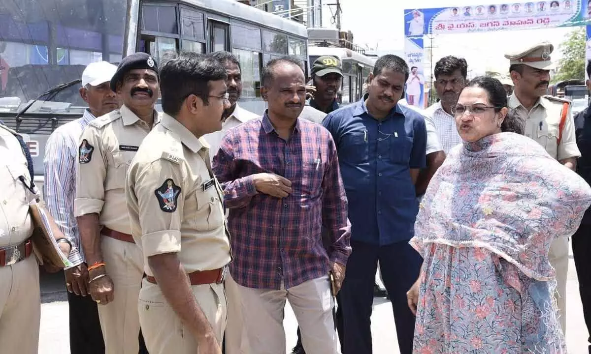 Kurnool district SP G Krishnakanth and district collector Dr G Srijana inspecting arrangements for Chief Minister Y S Jagan Mohan Reddy’s programme in Pathikonda on Wednesday
