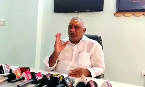 AP Planning commission Vice Chairman and MLA Malladi Vishnu addressing a media conference in Srisailam on Wednesday