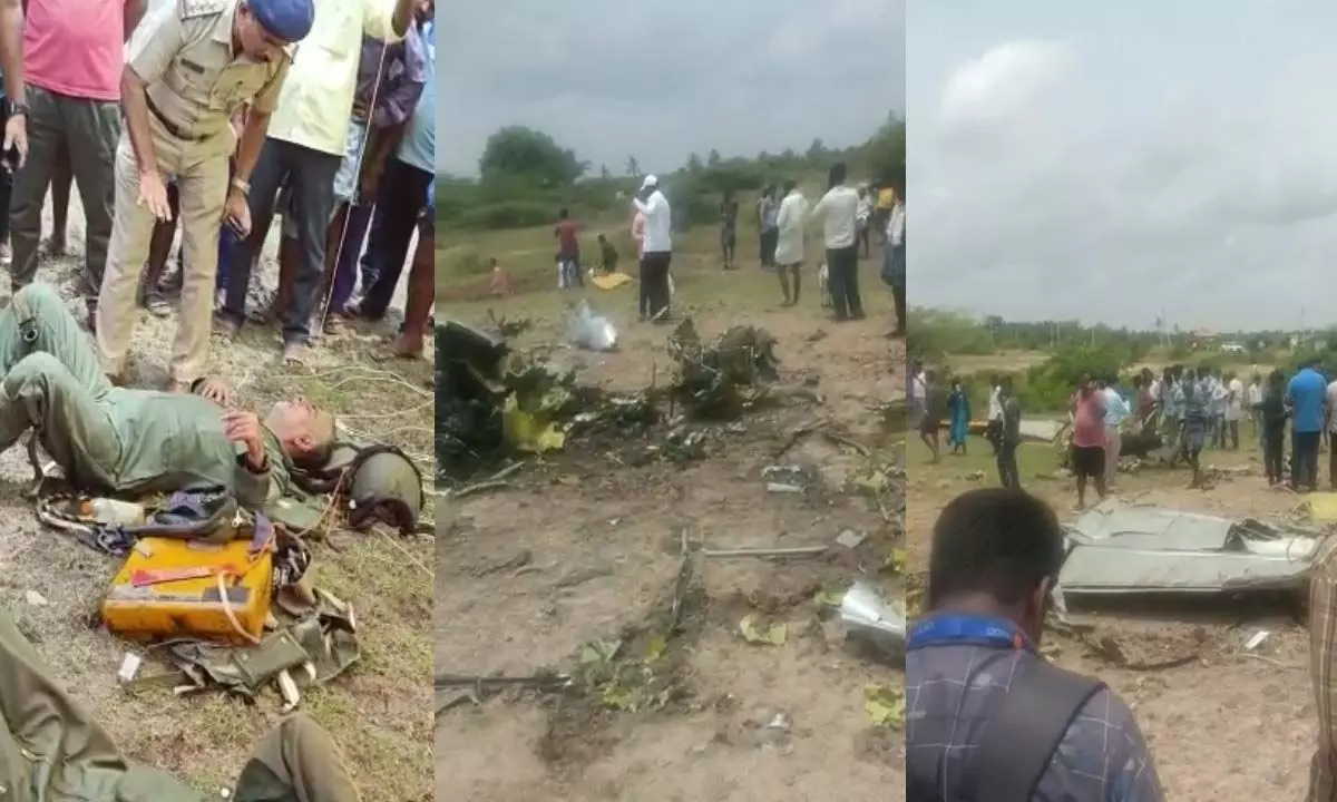 IAF light air craft  crashed  in farm land Coovercolly Indresh 