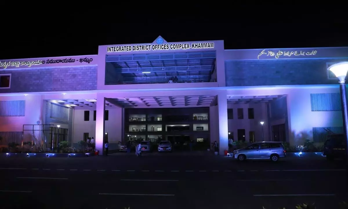 Collectorate in Khammam basks in colourful lighting on the eve of state formation day on Thursday.