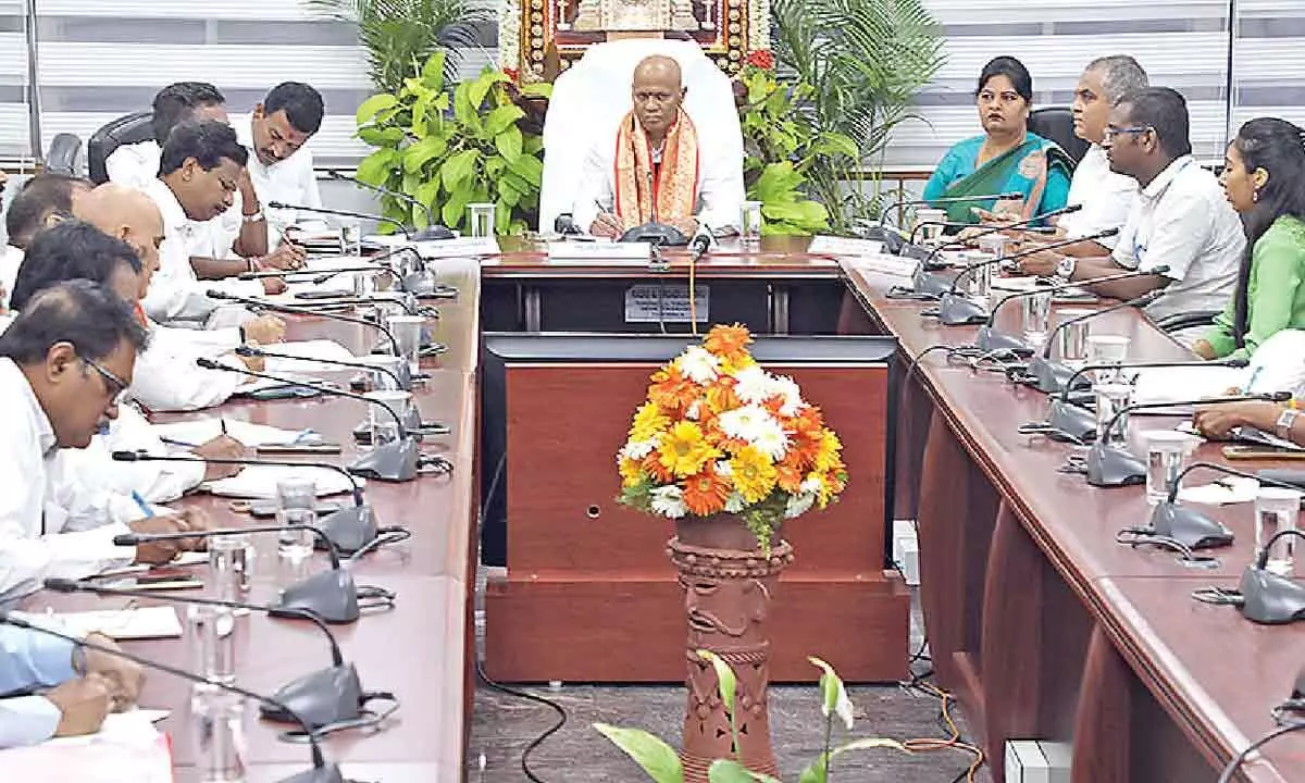 TTD Executive Officer A V Dharma Reddy receiving calls during ‘Dial Your EO’ programme in Tirumala on Sunday