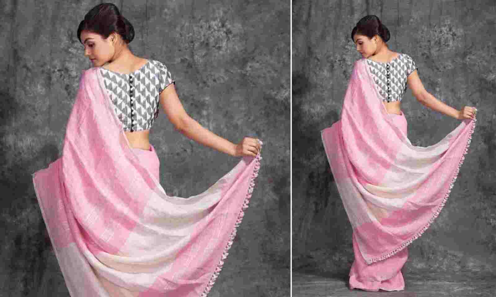 Pure linen Saree | Buy Indian Linen Sarees Online | KalaNiketan