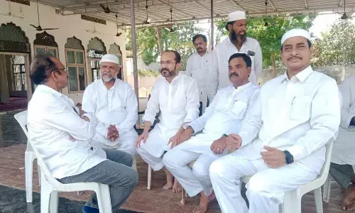 Minorities Welfare Minister Amzath Basha along with MLA, MLCs and others inspecting arrangements for the Haj pilgrims at Madarasa near Namburu on Sunday