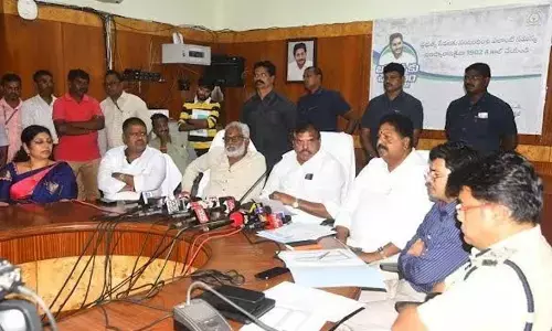 Education minister Botcha Satyanarayana sharing details of the train accident victims in Visakhapatnam on Sunday