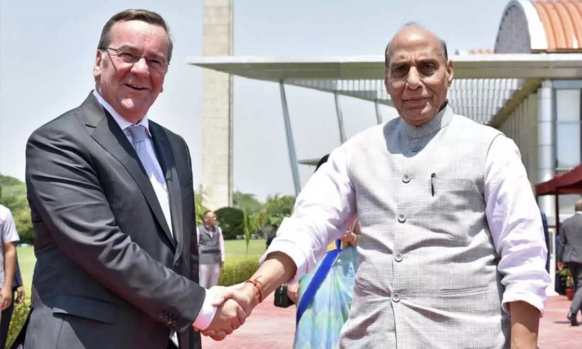 Defence Minister Rajnath Singh held a meeting with German Federal Minister of Defence Boris Pistorius here on Tuesday