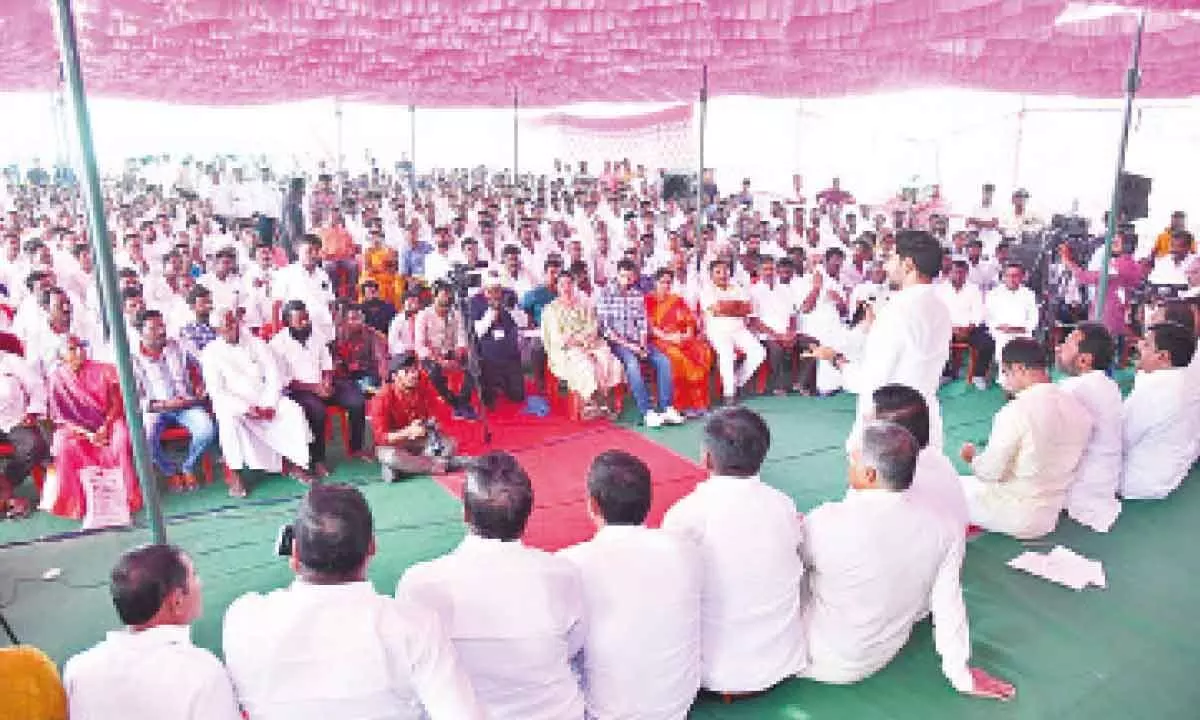 TDP national general secretary Nara Lokesh addressing members of the Reddy community during an interactive session in Kadapa on Tuesday