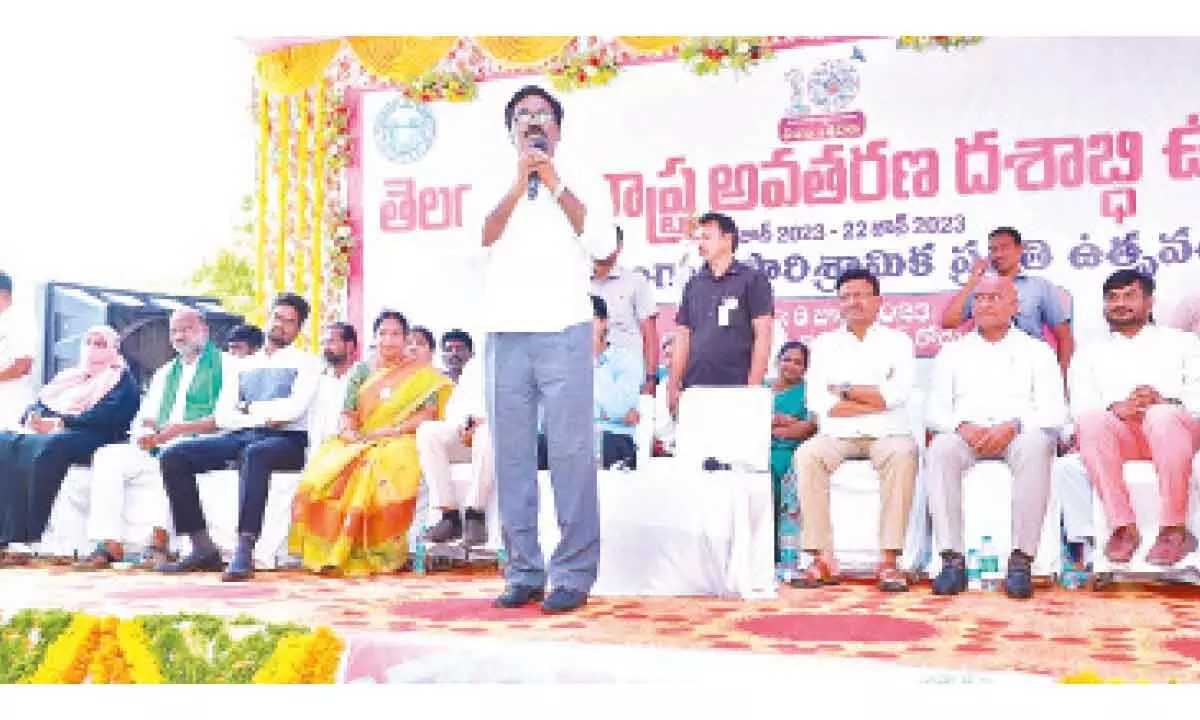 Transport Minister Puvvada Ajay Kumar at the Industrial Day celebration in Khammam on Tuesday