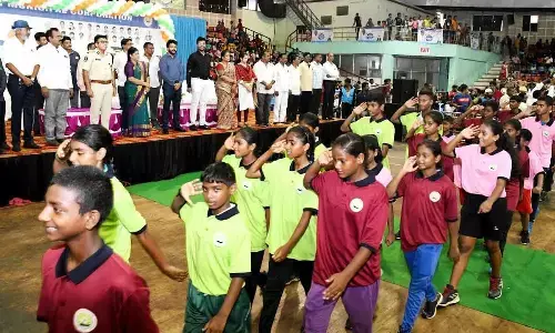 Children at the valedictory of the summer camp organised by the GVMC at Swarna Bharathi Indoor Stadium in Visakhapatnam on Wednesday