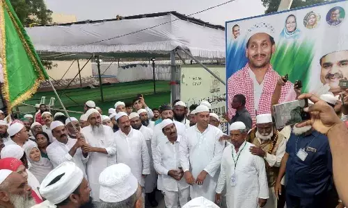 Minority Welfare Minister Amzath Basha and others participating in the farewell programme for the Haj pilgrims on Wednesday