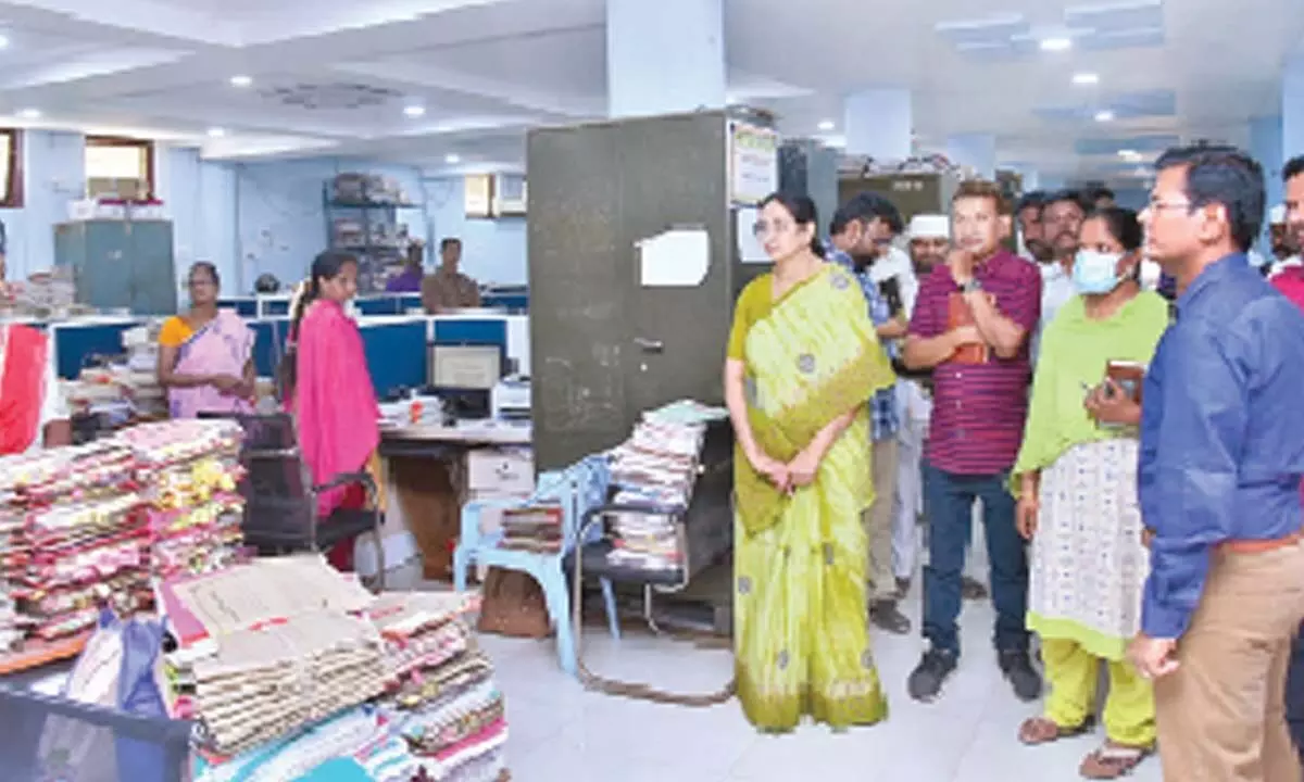 Prakasam district Collector AS Dinesh Kumar inspecting departments in the Collectorate  in Ongole on Thursday