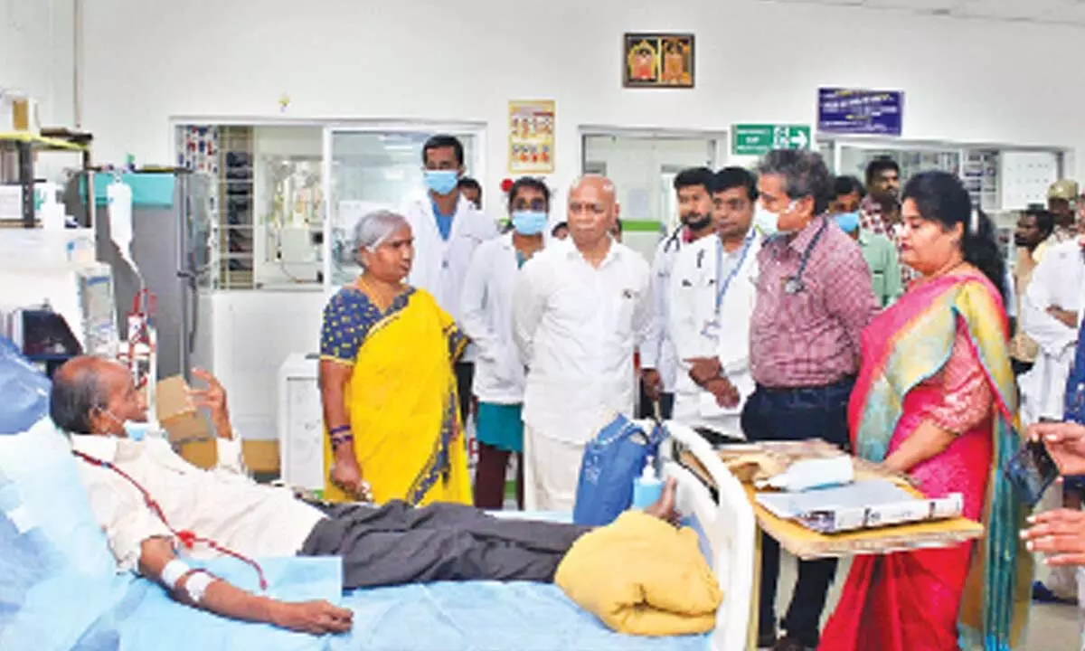 TTD Executive Officer A V Dharma Reddy inspecting SVIMS Nephrology and Urology units in Tirupati on Friday.