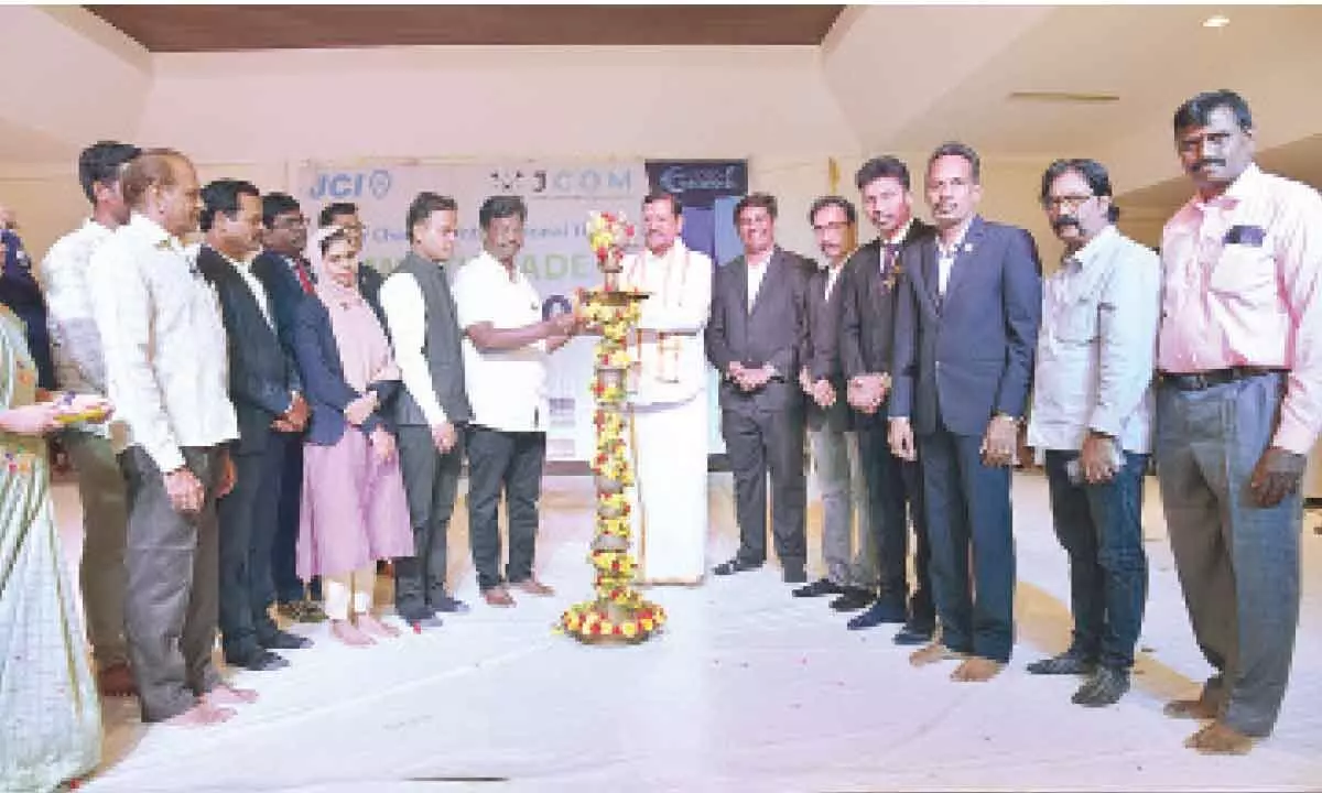 MLC Dr Cipai Subramanyam and TTD Trust Board member Pokala Ashok Kumar inaugurating the multi-trade expo at Shilparamam in Tirupati on Saturday