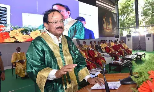 Former Vice-President M Venkaiah Naidu addressing at a meeting RVR&JC Engineering College in Guntur on Friday
