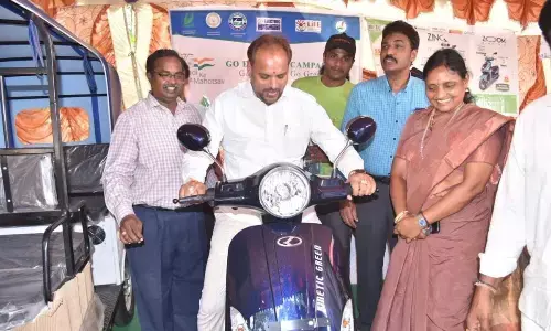ZP Chairman Chinna Srinu testing electric vehicle in Vizianagaram on Friday