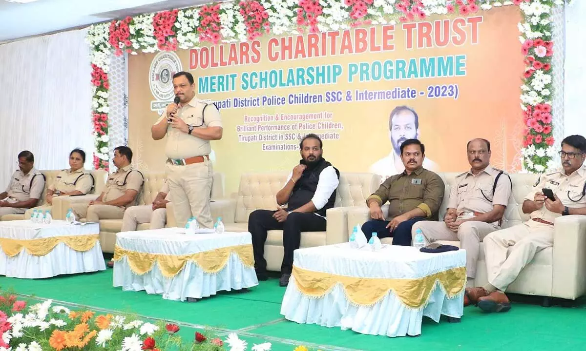 Superintendent of Police P Parameswara Reddy speaking at a function held for disbursement of scholarship to the meritorious police children, in Tirupati on Sunday