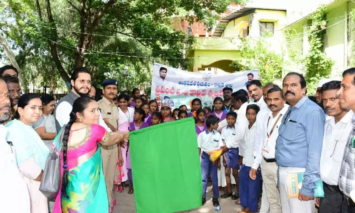 District  Collector Dr Manazir Jilani Samoon flagging off an awareness rally on World Day Against Child Labour in Nandyal on Monday