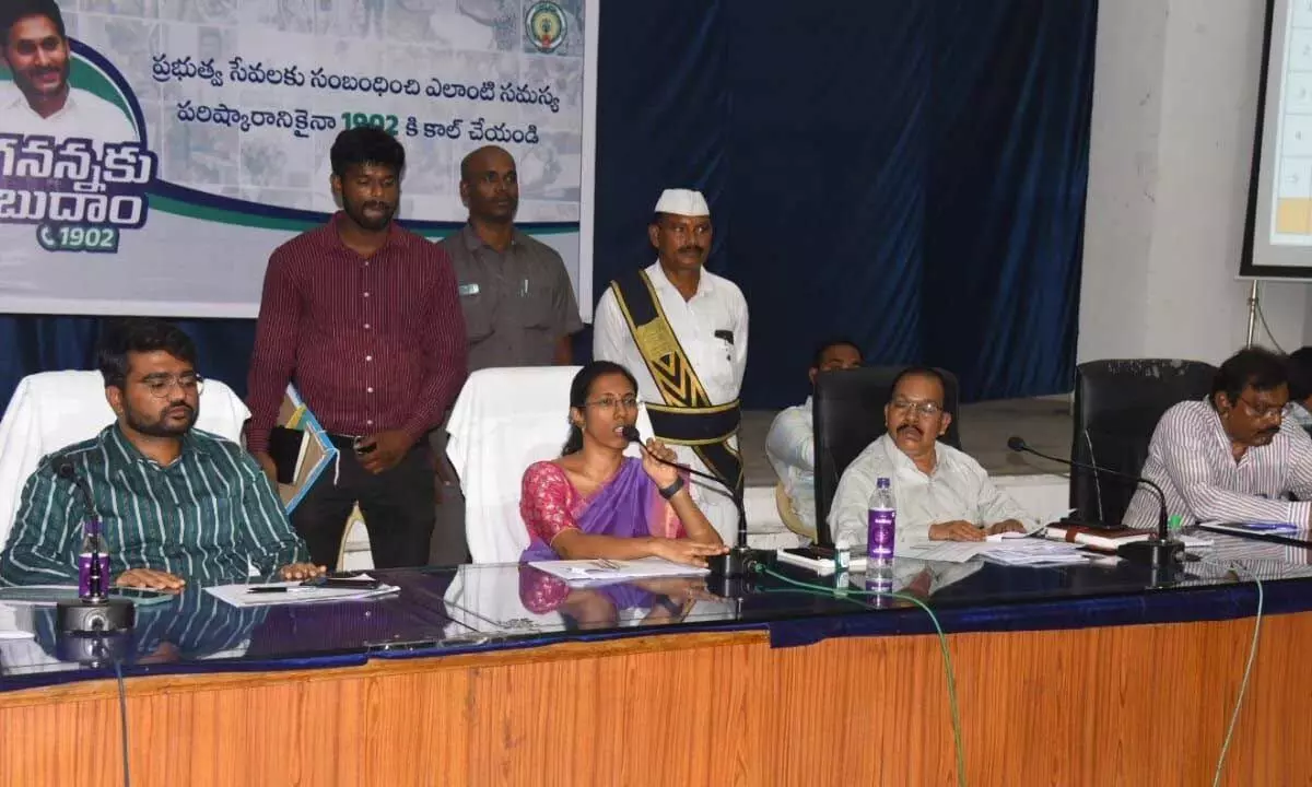 District collector S Nagalakshmi holds a review with senior officials on grievance redressal in Vizianagaram on Monday