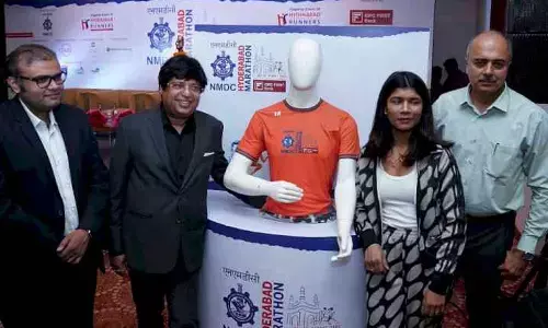 Nikhat Zareen, World Boxing  Champion along with other officials  unveil the official Race T-Shirt  on  Monday        (Photo:  Adula Krishna)