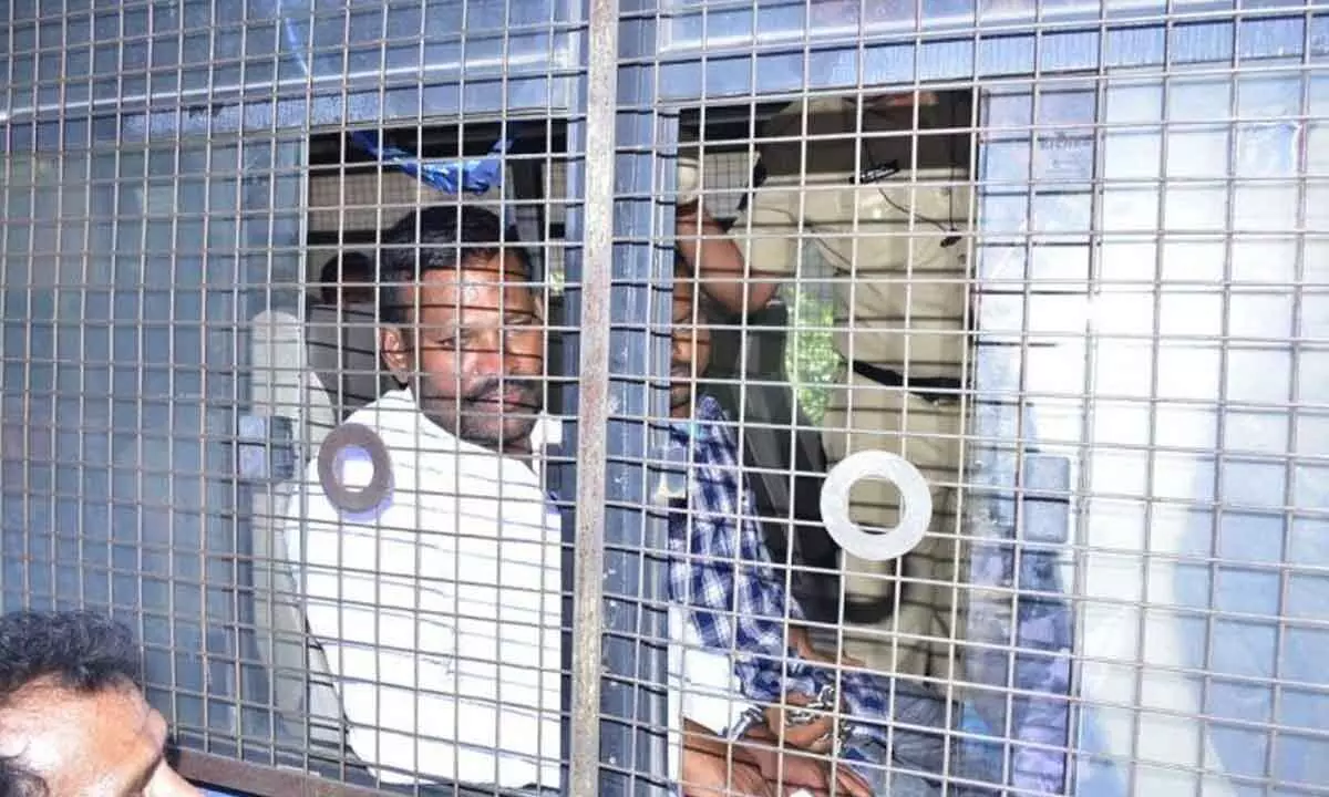 Arrested farmers brought to court with handcuffs in Bhongir on Tuesday