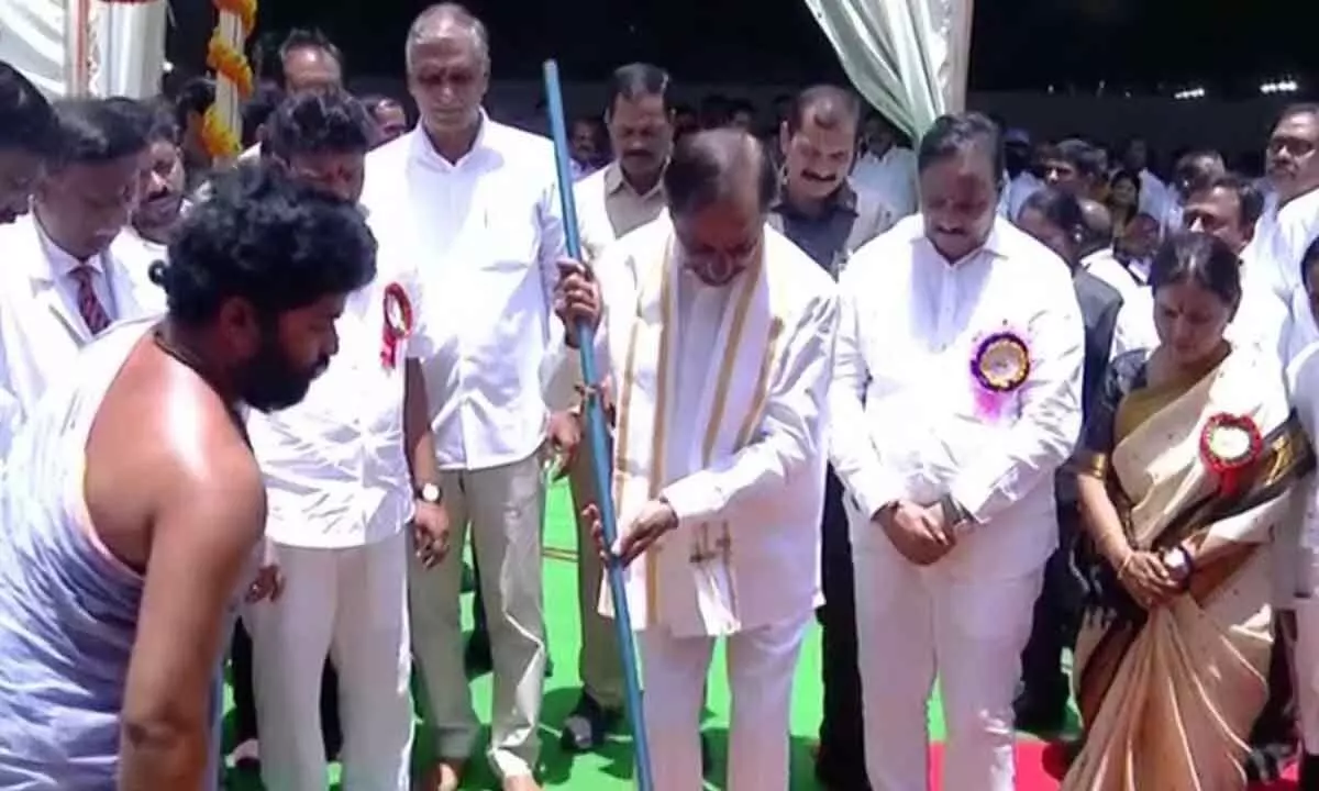 CM KCR laid foundation stone for the expansion of NIMS Hospital with 2,000 beds Dashabdi Block.