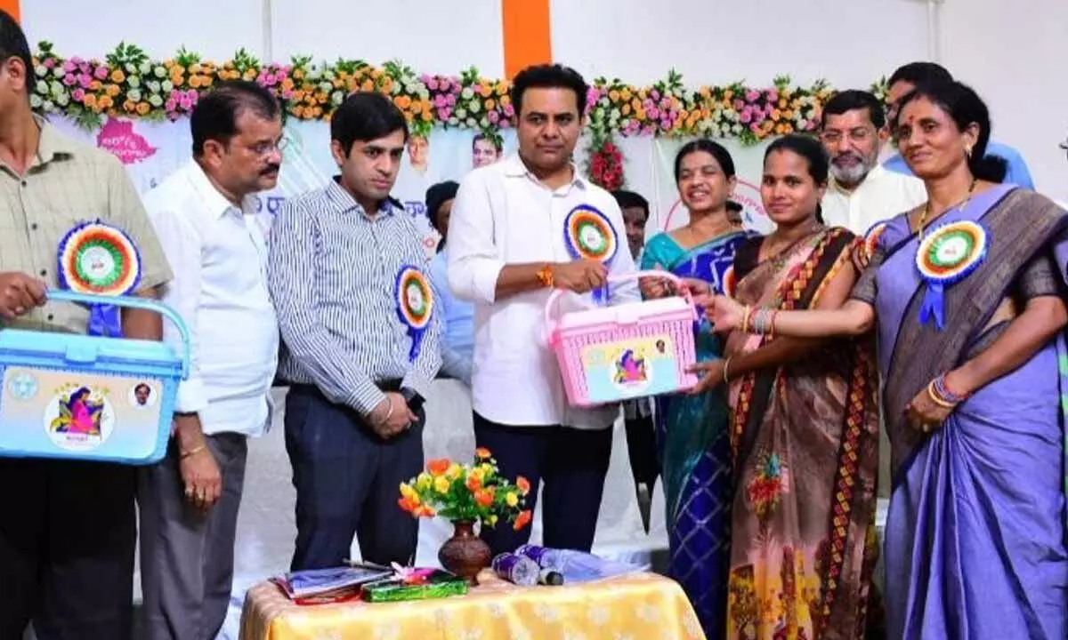 Minister KTR started KCR Nutrition Kits distribution in Sircilla on Wednesday.