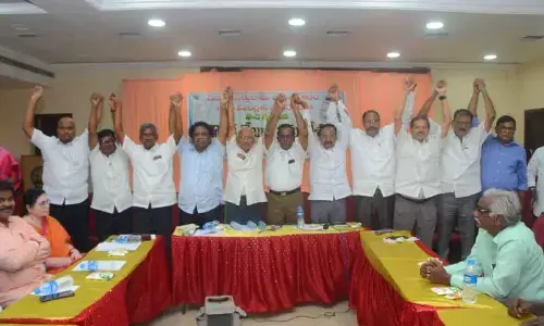 Leaders of APUCF and Taxpayers’ Association at a roundtable in Vijayawada on Tuesday